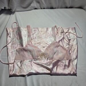 Gilligan & O'Malley Pink Floral Satin Chemise Nightgown XL Lace Trim Chiffon